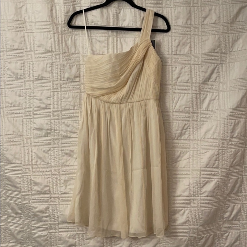 JCrew Cream Asymmetrical Strap Chiffon Dress